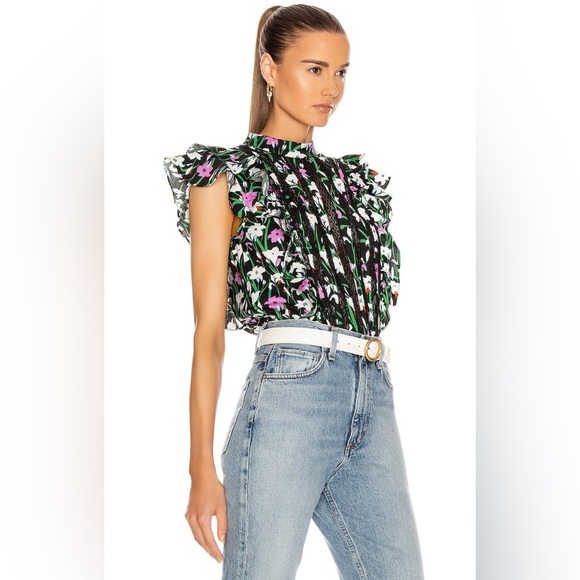 Veronica Beard Sol Floral Flutter Sleeve Cotton Top Size 6 - Picture 7 of 12